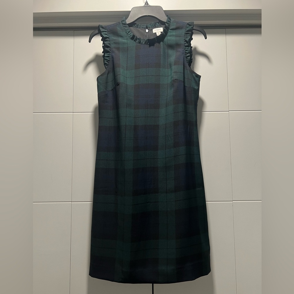 🛑SOLD🛑 J.Crew Factory Plaid Shift Dress – Green/Navy Tartan, Size 2 - Picture 3 of 4